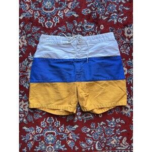 Vintage Men's Swim Shorts Blue Yellow White Stripe Sz Medium